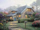 Thomas Kinkade Canvas Paintings - Lilac Cottage